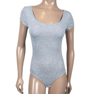 Active Basic Short Sleeve Bodysuit Womens Size Small Grey Scoop Fitted Top